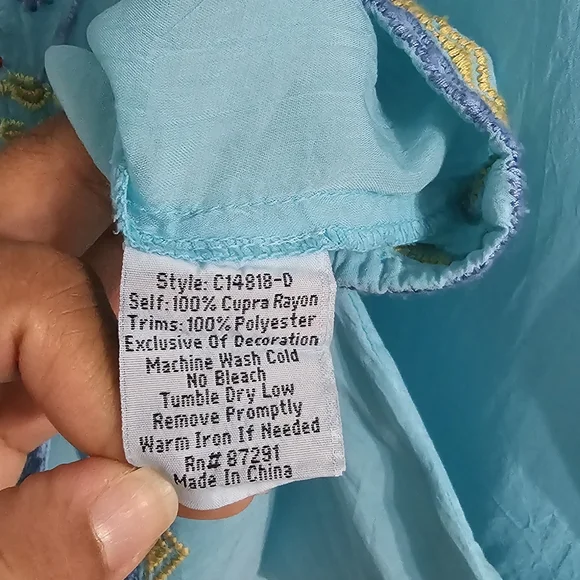 Johnny Was Vicenza Tunic Women's L Bright Turquoise Embroidered Boho Hippie Chic - Picture 6 of 10